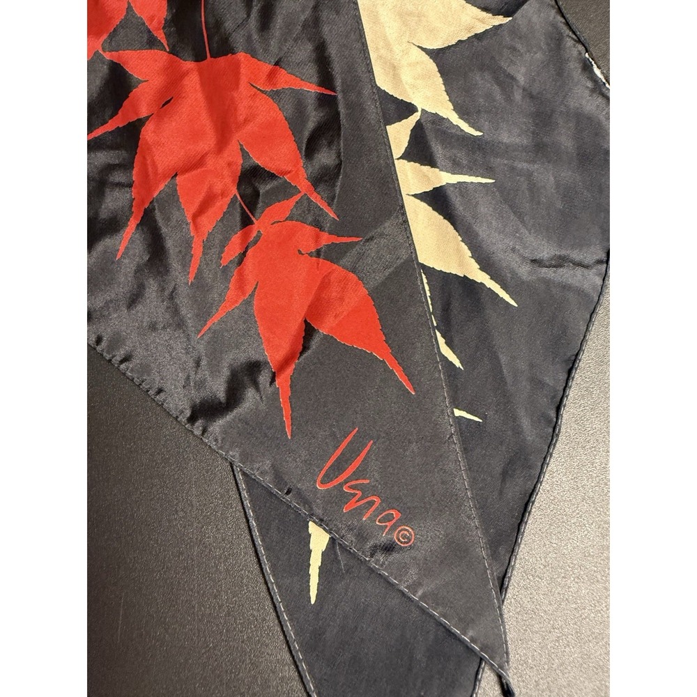 Vera Neumann Vintage Silk Scarf Gray Red Tan Maple Leaf Botanical Print - Picture 12 of 15